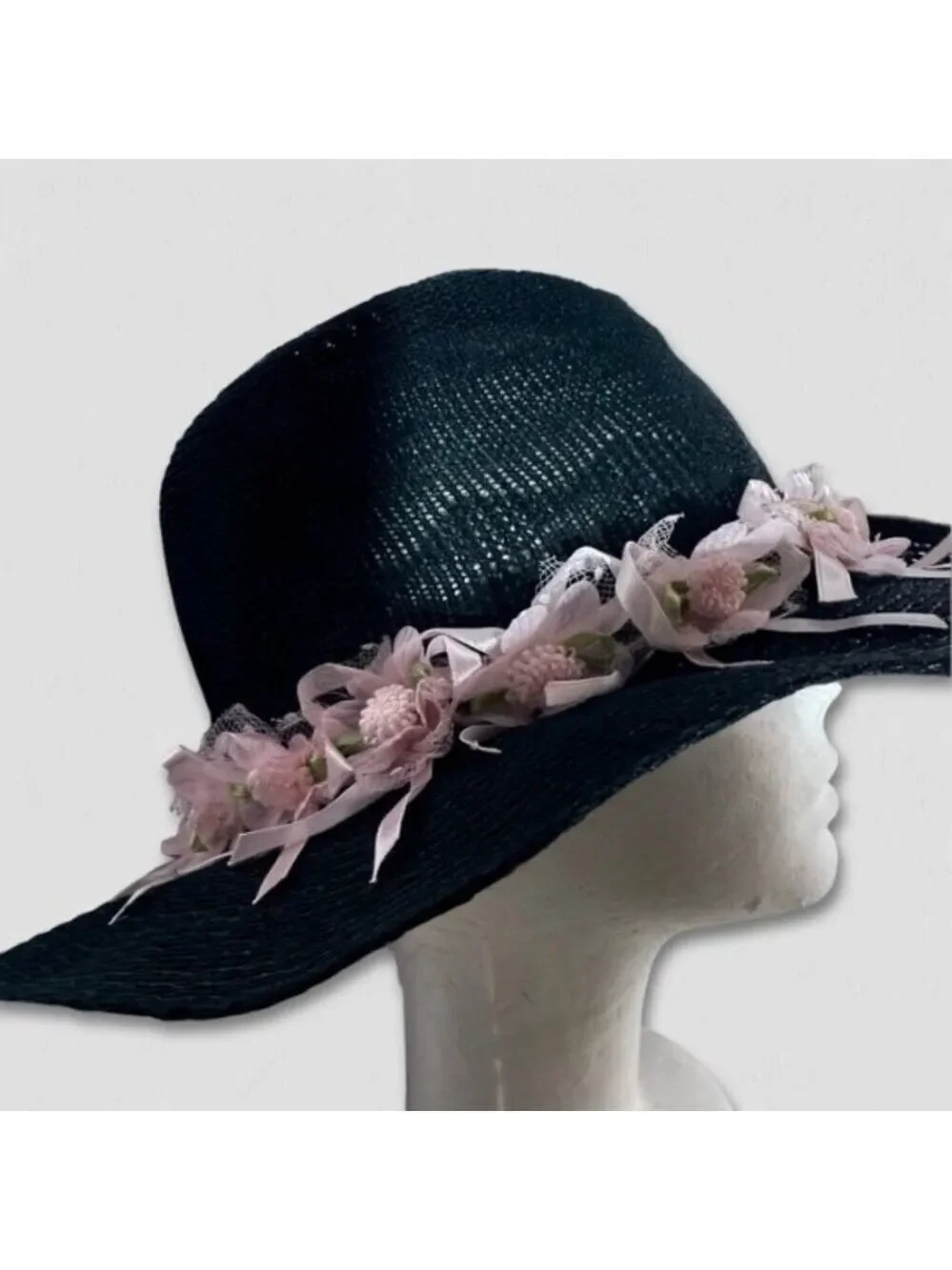 Handcrafted Cowboy Hat Floral Applique Black OS